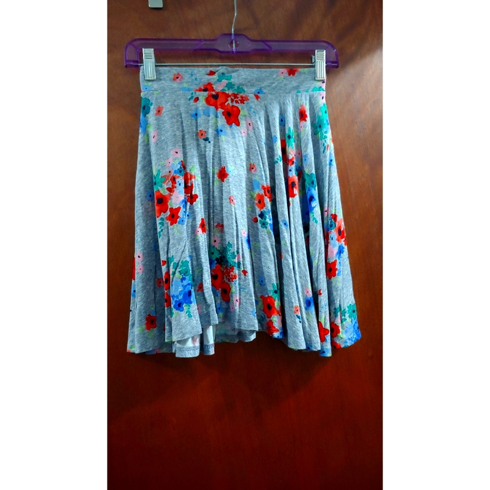 Grey Floral Skater Skirt